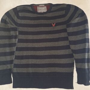 American Eagle Outfitters Men's Crewneck Sweater - Black and Gray Stripes